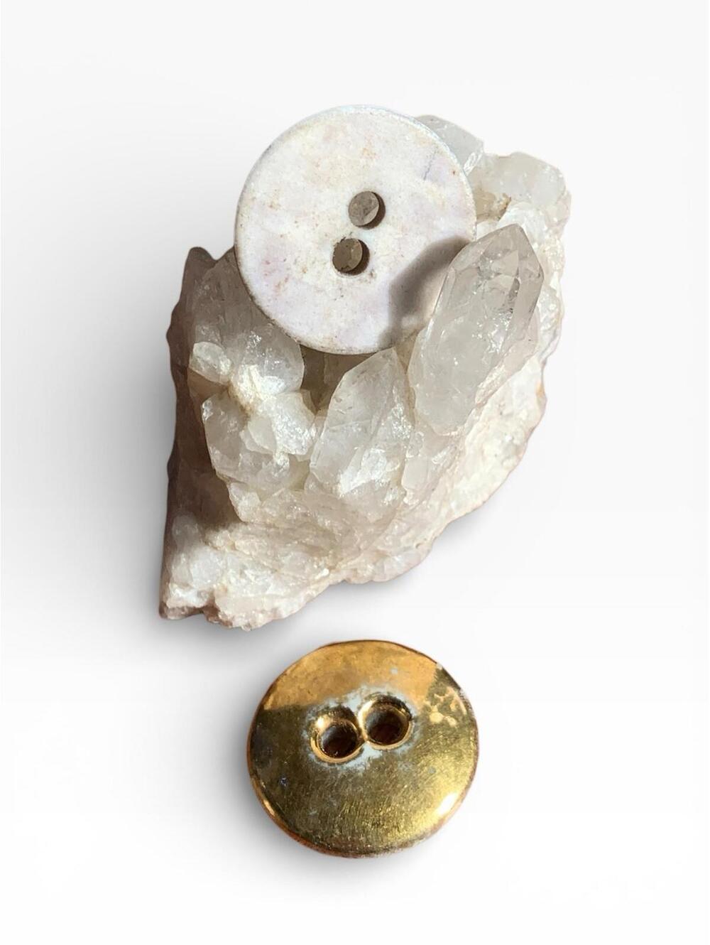 Gold Dipped Antique Vintage Genuine Marble Sew Through Buttons Set 2 Gray White